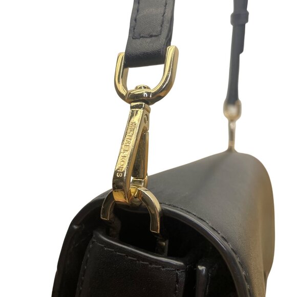 Michael Kors Black Leather Women’s With Gold-Tone Lock Closure Crossbody Bag - Picture 8 of 12